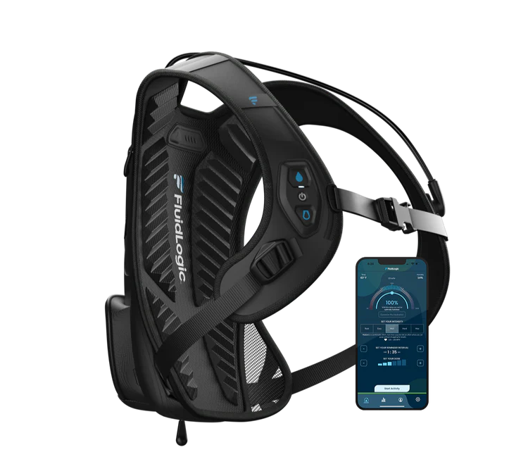 FluidLogic connected hydration pack paired with the app