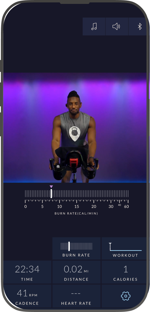 JRNY live workout with real-time coaching metrics on mobile