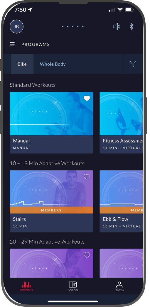 JRNY adaptive programs library on mobile