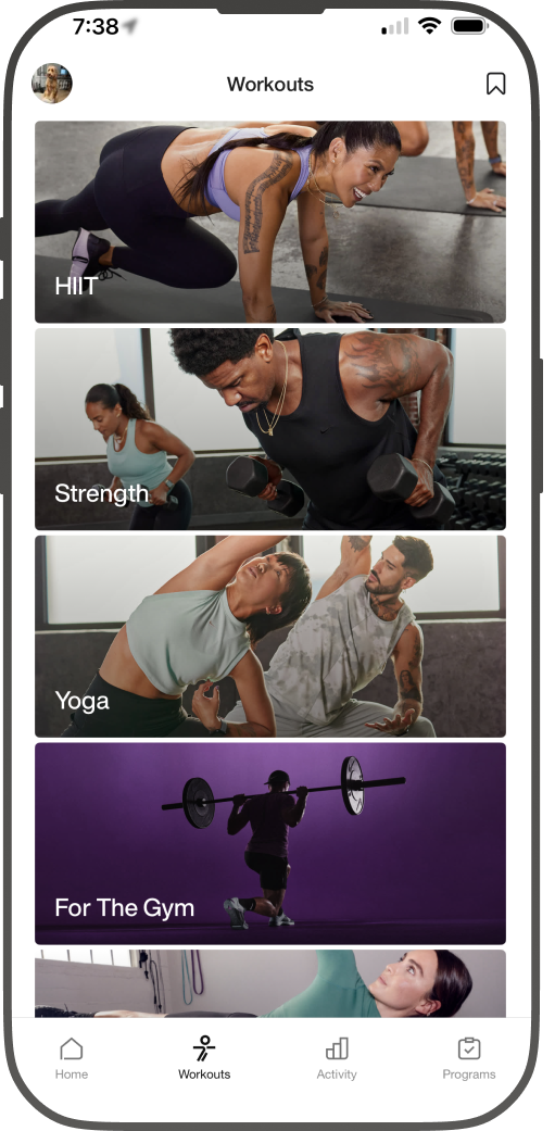 Nike Training Club workouts library